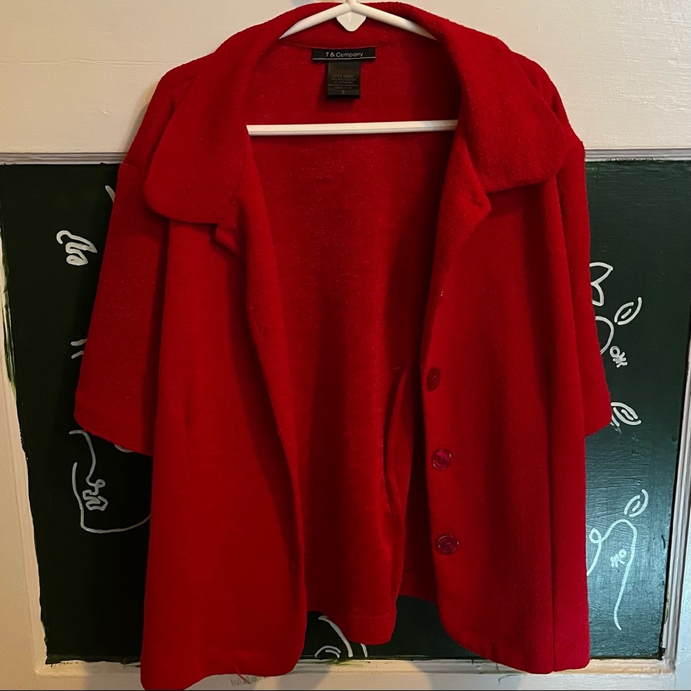 Red button up short sleeve cardigan